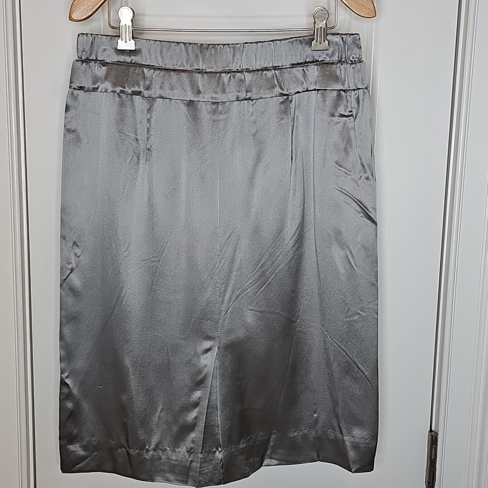 J. Crew Silver 100% Silk Pull-On Elastic Waistband Pencil Skirt - Size 2 - Picture 4 of 5